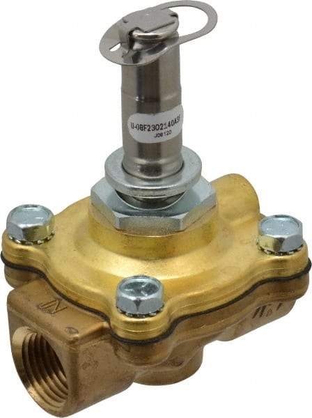 Parker - 1/2" Port, Two Way, Piloted Diaphragm, Brass Solenoid Valve - Normally Open, 125 Max PSI, NBR Seal - Industrial Tool & Supply