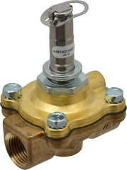 Parker - 1/2" Port, Two Way, Piloted Diaphragm, Brass Solenoid Valve - Normally Open, 125 Max PSI, NBR Seal - Industrial Tool & Supply