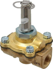 Parker - 3/8" Port, Two Way, Piloted Diaphragm, Brass Solenoid Valve - Normally Closed, 80 Max PSI, PTFE Seal - Industrial Tool & Supply