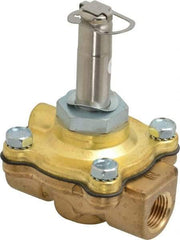 Parker - 3/8" Port, Two Way, Piloted Diaphragm, Brass Solenoid Valve - Normally Closed, 50 Max PSI, EPDM Seal - Industrial Tool & Supply