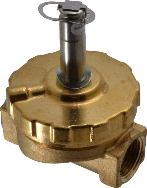 Parker - 3/4" Port, Two Way, Piloted Diaphragm, Brass Solenoid Valve - Normally Closed, 125 Max PSI, PTFE Seal - Industrial Tool & Supply