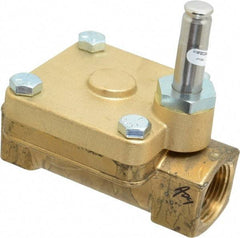 Parker - 1" Port, Two Way, Piloted Diaphragm, Brass Solenoid Valve - Normally Closed, 125 Max PSI, PTFE Seal - Industrial Tool & Supply