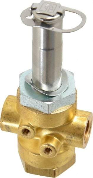 Parker - 1/4" Port, Three Way, Direct Acting, Brass Solenoid Valve - Normally Open, 235 Max PSI, NBR Seal - Industrial Tool & Supply
