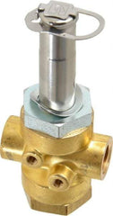 Parker - 1/4" Port, Three Way, Direct Acting, Brass Solenoid Valve - Normally Open, 235 Max PSI, NBR Seal - Industrial Tool & Supply
