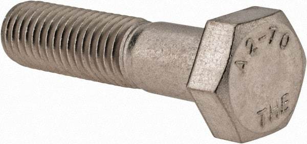 Value Collection - M12x1.75mm Metric Coarse, 50mm Length Under Head Hex Head Cap Screw - Partially Threaded, Grade 18-8 & Austenitic A2 Stainless Steel, 19mm Hex - Industrial Tool & Supply
