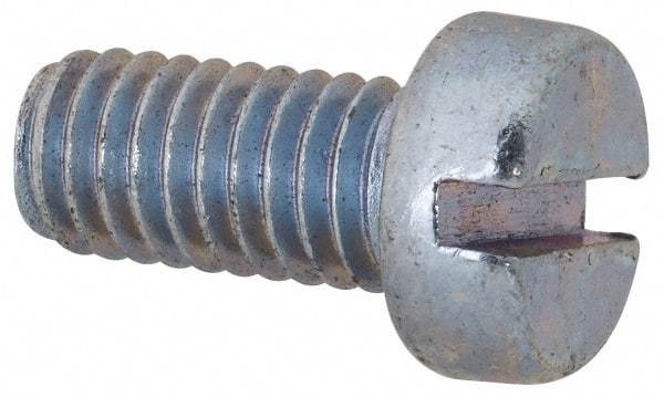 Value Collection - M6x1.00, 12mm Length Under Head Slotted Drive Machine Screw - Cheese Head, Grade 4.8 Steel, Zinc-Plated Finish, Without Washer - Industrial Tool & Supply