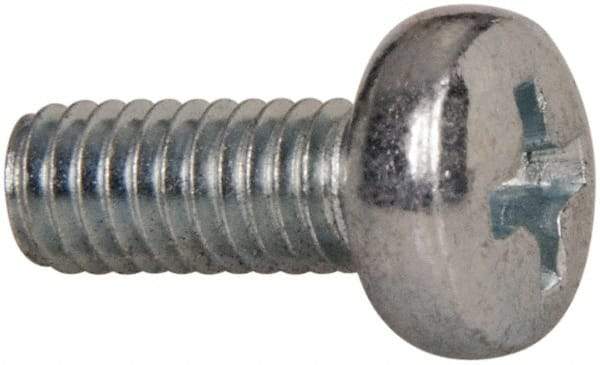 Value Collection - M4x0.70, 10mm Length Under Head Phillips Drive Machine Screw - Pan Head, Grade 4.8 Steel, Zinc-Plated Finish, Without Washer - Industrial Tool & Supply