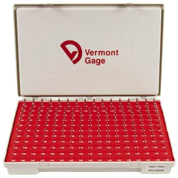 Vermont Gage - 185 Piece, 1.3-4.98 mm Diameter Plug and Pin Gage Set - Plus 0.01 mm Tolerance, Class ZZ - Industrial Tool & Supply