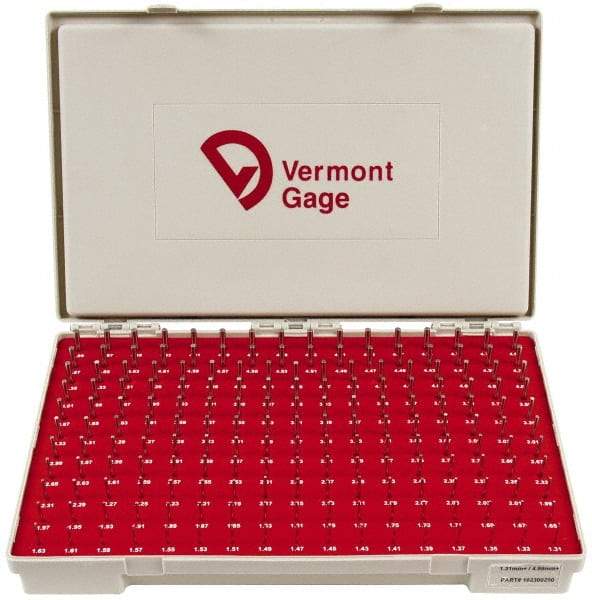 Vermont Gage - 185 Piece, 1.31-4.99 mm Diameter Plug and Pin Gage Set - Plus 0.01 mm Tolerance, Class ZZ - Industrial Tool & Supply