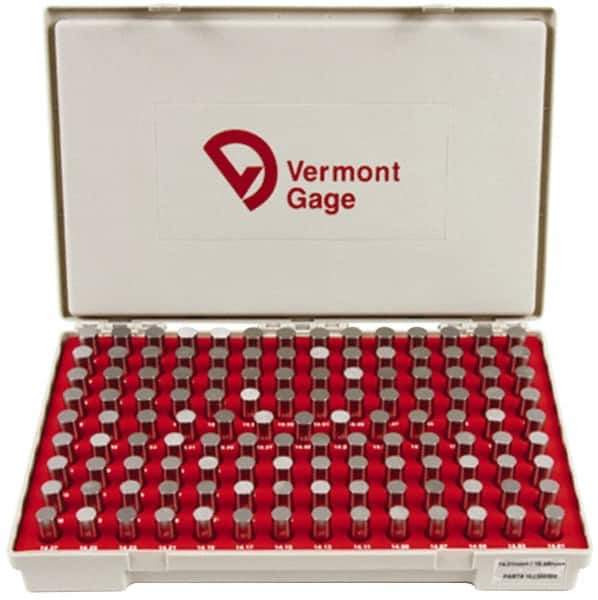 Vermont Gage - 125 Piece, 14.01-16.49 mm Diameter Plug and Pin Gage Set - Plus 0.01 mm Tolerance, Class ZZ - Industrial Tool & Supply