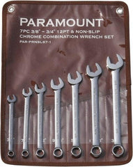 Paramount - 7 Piece, 3/8" to 3/4", 12 Point Combination Wrench Set - Inch Measurement Standard, Full Polish Finish, Comes in Canvas Roll - Industrial Tool & Supply