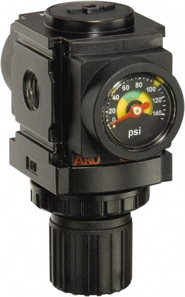 ARO/Ingersoll-Rand - 1/8 NPT Port, 45 CFM, Aluminum Miniature Regulator - 0 to 140 psi Range, 250 Max psi Supply Pressure, 1/8" Gauge Port Thread, 2.913" Wide x 3-9/16" High - Industrial Tool & Supply