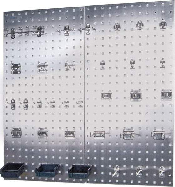 Triton - 18" Wide x 36" High Peg Board Kit - 2 Panels, 32 Hooks, Stainless Steel, Silver - Industrial Tool & Supply