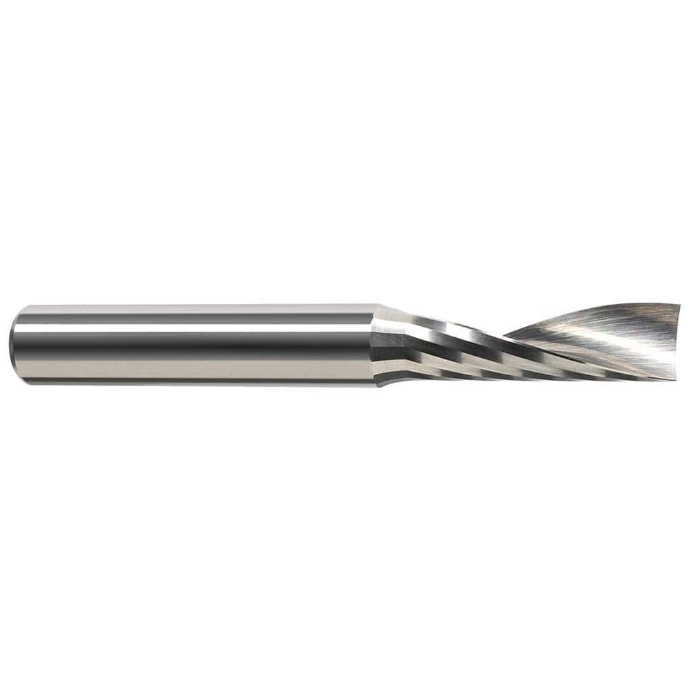 Square End Mill: 1/32'' Dia, 5/32'' LOC, 1/8'' Shank Dia, 1-1/2'' OAL, 1 Flute, Solid Carbide Single End, Uncoated, Upcut Flute, 22 ° Helix, Centercutting, RH Cut, RH Flute
