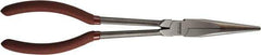 Paramount - 11" OAL, 4" Jaw Length x 11/16" Jaw Width, Long Nose Pliers - Serrated Jaw, Straight Head, Plastic Dipped Handles - Industrial Tool & Supply