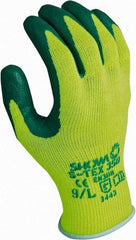 SHOWA - Size M (8), ANSI Cut Lvl 4, Puncture Lvl 3, Abrasion Lvl 4, Nitrile Coated Nitrile Cut Resistant Gloves - 10" Long, Palm Coated, Polyester, Stainless Steel & Kevlar Lining, Knit Wrist, Green/Yellow, Paired - Industrial Tool & Supply