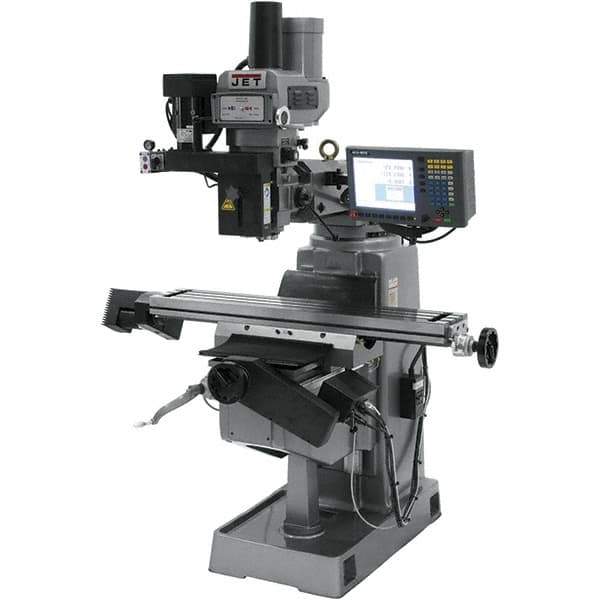 Jet - 9" Table Width x 49" Table Length, Variable Speed Pulley Control, 3 Phase Knee Milling Machine - R8 Spindle Taper, 3 hp - Industrial Tool & Supply