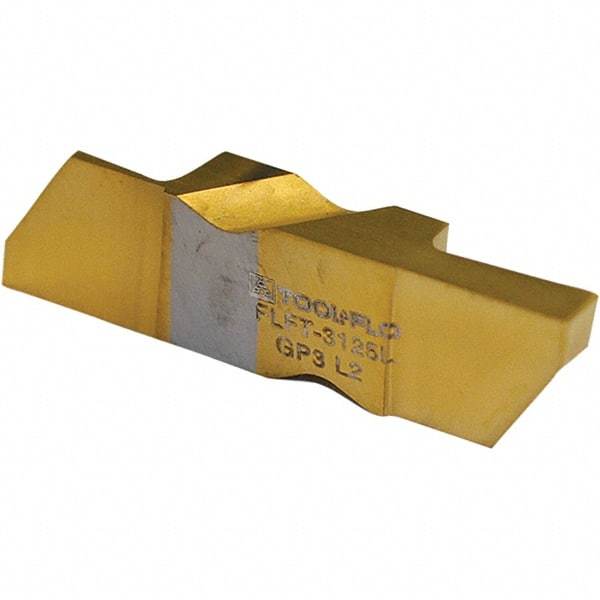 Tool-Flo - 3189FLGT Grade GP3R, 4.8mm Cutting Width Carbide Grooving Insert - Right Hand, 0.02 to 0.025" Corner Radius, TiN Finish - Industrial Tool & Supply
