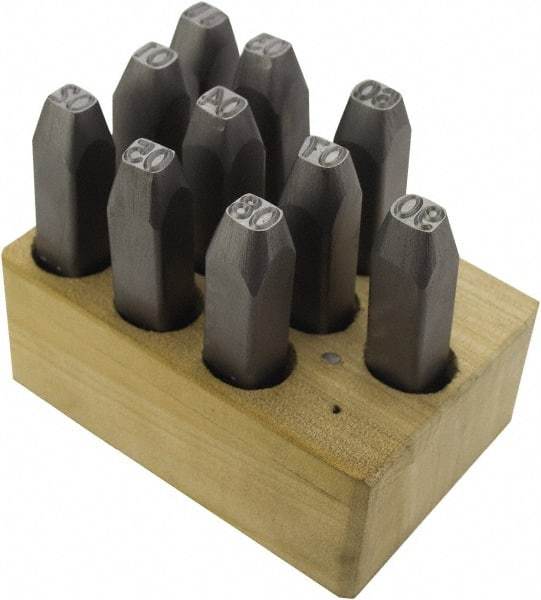C.H. Hanson - 10 Piece, 3/16" Character Steel Stamp Set - Double Digit Figures, Double Digits - Industrial Tool & Supply