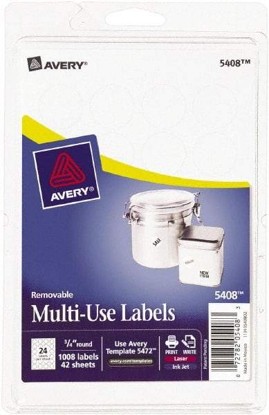 AVERY - 3/4" Wide x 3/4" Long, White Paper Color Coding Labels - For Multi-Use - Industrial Tool & Supply