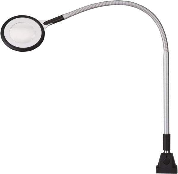 Waldmann Lighting - 25.4 Inch, Gooseneck, Clamp Mounted, LED, Silver, Magnifying Task Light - 6 Watt, 100 to 240 Volt, 2.25x Magnification, 71mm Wide - Industrial Tool & Supply