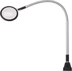 Waldmann Lighting - 25.4 Inch, Gooseneck, Clamp Mounted, LED, Silver, Magnifying Task Light - 6 Watt, 100 to 240 Volt, 2.25x Magnification, 71mm Wide - Industrial Tool & Supply