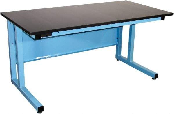 Proline - 72 Wide x 30" Deep x 30" High, Epoxy Resin Workbench - Fixed Legs With Adjustable Height Glides, Blue - Industrial Tool & Supply