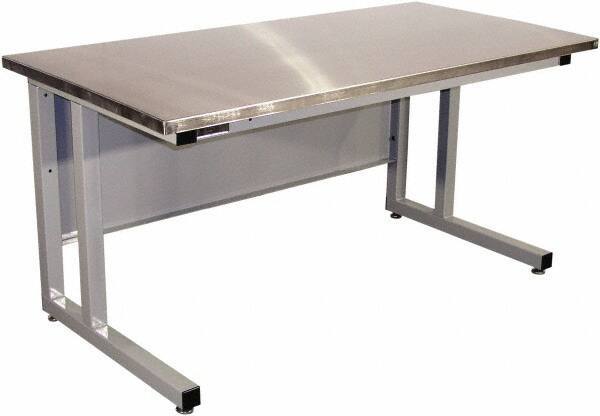 Proline - 72 Wide x 30" Deep x 30" High, Stainless Steel Workbench - Fixed Legs With Adjustable Height Glides, Gray - Industrial Tool & Supply