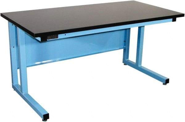 Proline - 72 Wide x 30" Deep x 30" High, Chem-Guard Workbench - Fixed Legs With Adjustable Height Glides, Blue - Industrial Tool & Supply