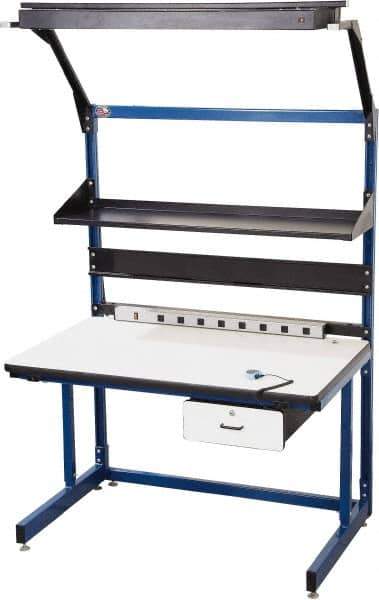 Proline - 60 Wide x 30" Deep x 36" High, Plastic Laminate Workbench - Adjustable Height Legs, Blue & Black - Industrial Tool & Supply
