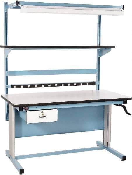 Proline - 72 Wide x 30" Deep x 42" High, Plastic Laminate Workbench - Adjustable Height Legs, Blue - Industrial Tool & Supply