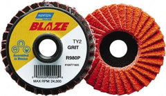 Norton - 60 Grit, 3" Disc Diam, Type 27 Ceramic Alumina Flap Disc - 30,000 Max RPM, Fiberglass Backing, Quick Change Type S Attaching System, Coated - Industrial Tool & Supply