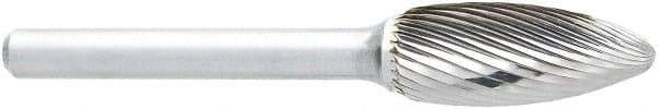 OSG - 5/16" Cut Diam, 1/4" Shank Diam, Flame Head Fluted Cut Burr - Carbide, Radius End, 3/4" LOC, 2" OAL - Industrial Tool & Supply