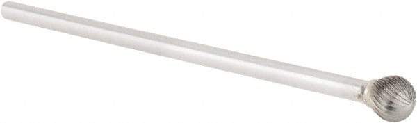 OSG - 1/2" Cut Diam, 1/4" Shank Diam, Ball Head Fluted Cut Burr - Carbide, Radius End, 1/2" LOC, 6" OAL - Industrial Tool & Supply