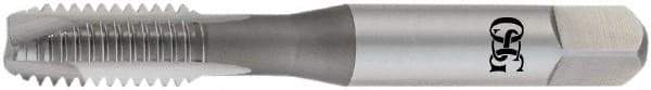 OSG - 1/4-28 UNF, 2 Flute, TiCN Finish, High Speed Steel Spiral Point Tap - Plug Chamfer, Right Hand Thread, 2-1/2" OAL, 1" Thread Length, 0.255" Shank Diam, Series 105H - Exact Industrial Supply
