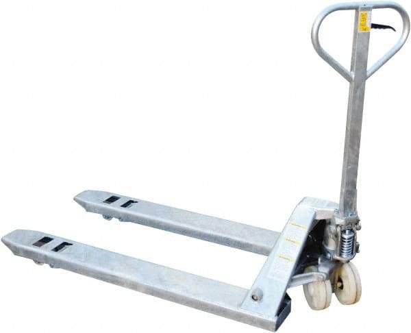 Vestil - 5,500 Lb Capacity, 7-3/4" Lift Galvanized Steel Pallet Truck - 2-7/8" Min Lift Height, 48" Fork Length x 27" Fork Width, 27" Overall Width - Industrial Tool & Supply