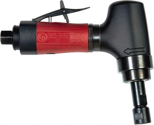 Chicago Pneumatic - 1/4" Collet, Angle Handle, Air Angle Die Grinder - 20,000 RPM, Rear Exhaust, 8.25 CFM, 0.7 hp, 90 psi, 1/4 BSP Inlet - Industrial Tool & Supply