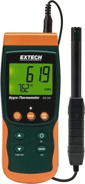Extech - 32 to 122°F, 5 to 95% Humidity Range, Thermo-Hygrometer - 3% Relative Humidity Accuracy - Industrial Tool & Supply