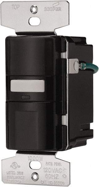 Cooper Wiring Devices - 1,000 Square Ft. Coverage, Infrared Occupancy Sensor Wall Switch - 1,000 at 120 V Incandescent, 1,000 at 120 V Fluorescent, 120 VAC, Black - Industrial Tool & Supply