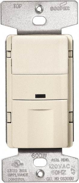 Cooper Wiring Devices - 450 Square Ft. Coverage, Infrared Occupancy Sensor Wall Switch - 600 at 120 V Incandescent, 600 at 120 V Fluorescent, 120 VAC, Light Almond - Industrial Tool & Supply