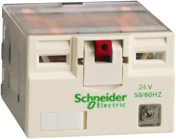 Square D - 14 Pins, 2.5 VA Power Rating, Ice Cube Electromechanical Plug-in General Purpose Relay - 15 Amp at 250 VAC, 4PDT, 24 VAC, 41mm Wide x 39mm High x 27mm Deep - Industrial Tool & Supply