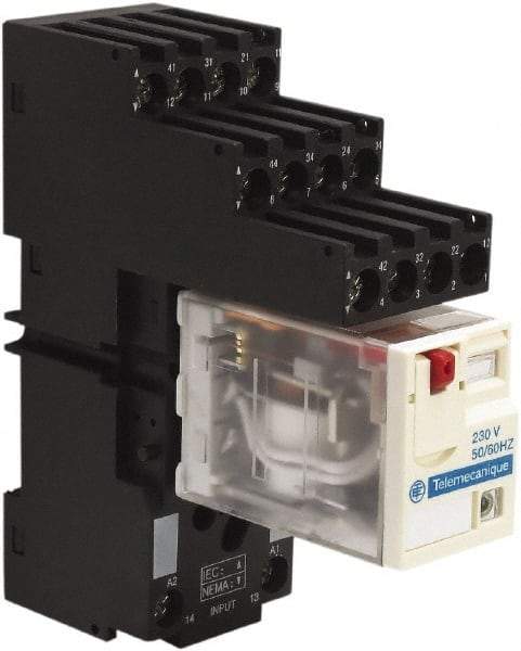 Schneider Electric - 1,500 VA Power Rating, Electromechanical Plug-in General Purpose Relay - 3 Amp at 250 VAC & 28 VDC, 6 at 250/277 VAC & 28 VDC, 8 Amp at 30 VDC, 4CO, 230 VAC at 50/60 Hz - Industrial Tool & Supply