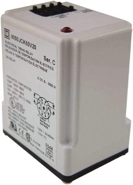 Square D - 8 Pin, 999 hr Delay, Multiple Range DPDT Time Delay Relay - 10 Contact Amp, 24 VAC/VDC - Industrial Tool & Supply