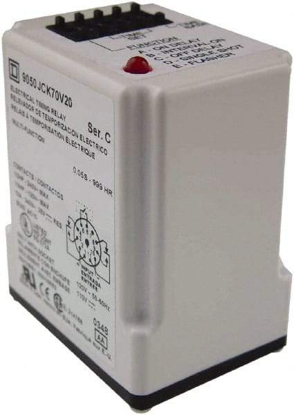 Square D - 999 min Delay, DPDT Time Delay Relay - 10 Contact Amp, 240 VAC - Industrial Tool & Supply