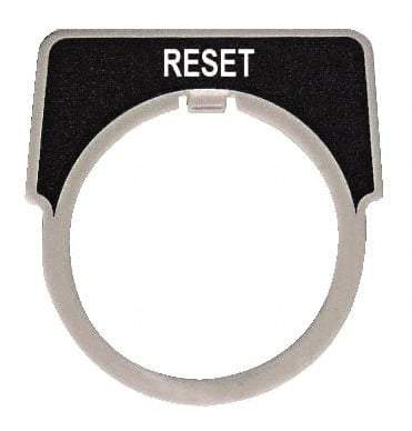 Square D - Half Round, Metal Legend Plate - Reset - Black Background, White Letters, 30mm Hole Diameter - Industrial Tool & Supply
