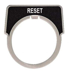 Square D - Half Round, Metal Legend Plate - Reset - Black Background, White Letters, 30mm Hole Diameter - Industrial Tool & Supply
