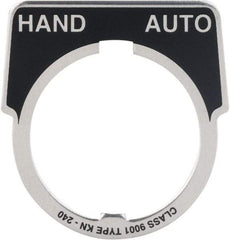 Square D - Metal Legend Plate - Hand-Auto - Black Background, White Letters, 30mm Hole Diameter - Industrial Tool & Supply