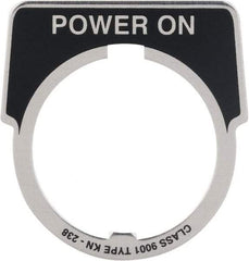 Square D - Metal Legend Plate - Power On - Black Background, White Letters, 30mm Hole Diameter - Industrial Tool & Supply