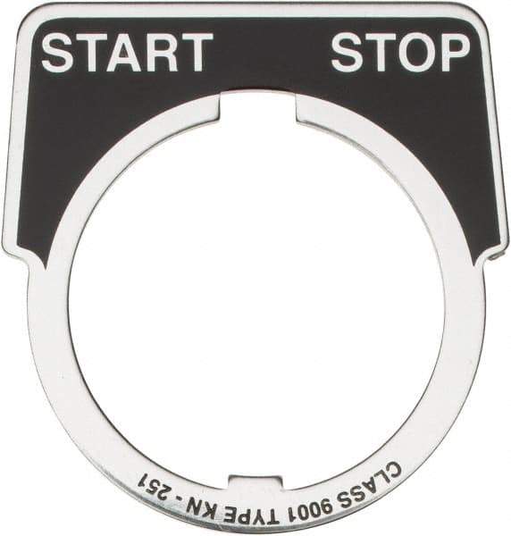 Square D - Metal Legend Plate - Start-Stop - Black Background, White Letters, 30mm Hole Diameter - Industrial Tool & Supply
