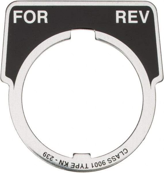 Square D - Metal Legend Plate - For-Rev - Black Background, White Letters, 30mm Hole Diameter - Industrial Tool & Supply